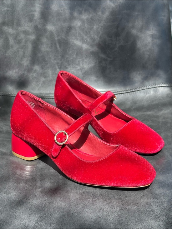 Deltan Shoes - Deltan Red Velvet Mary Jane Block Heel Pumps 6.5